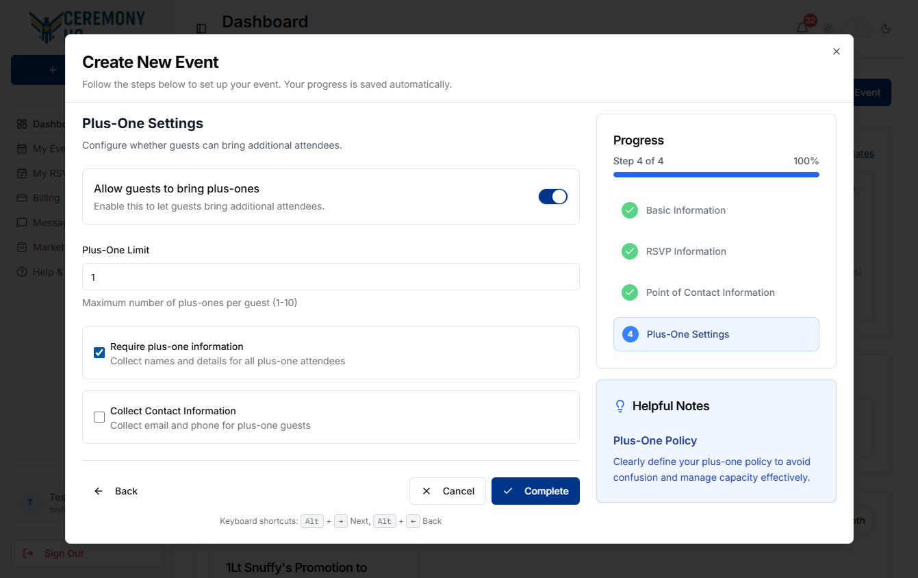 Create an Event step 4